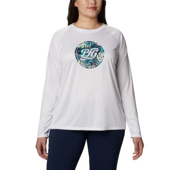 Columbia PFG Tidal Printed Medallion Long Sleeve Plus Size, Sudaderas Blancos Azul Marino Para Mujer